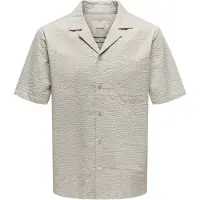 Only & Sons Kurzarmhemd "ONSEYE RESORT SEERS 0009 SHIRT NOOS", Herren, Gr. XL, N-Gr, beige (silber lining), Web, Obermaterial: 100% Baumwolle, unifarben, relaxed fit normal, Hemden Kurzarmhemd