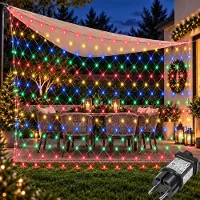 Rosikey 1.5X1.5m 96 LED Lichterkette Netz Lichternetz Bunt mit 8Modi Speicherfunktion Stecker für Büsche Garten Weihnachtsbaum Party Weihnachten Beleuchtung D