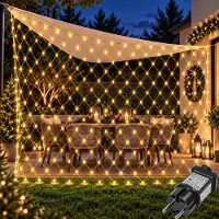 Rosikey 2X2m 144 LED Lichterkette Netz Lichternetz Warmweiß 8Modi Speicherfunktion Stecker für Büsche Garten Weihnachtsbaum Party Weihnachten Beleuchtung Deko