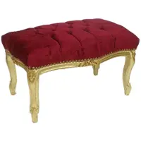 Casa Padrino Barock Fußhocker Bordeauxrot / Gold 60 x 40 x H. 35 cm - Handgefertigter Barock Hocker mit Glitzersteinen - Barockstil Möbel