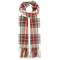 Zwillingsherz Schal "Schmales Karo", Damen, wollweiß, Obermaterial: 80% Polyester, 20% Viskose, kariert, Modetücher Schal, Viskose Mix, mit Fransen, klassisches Karo-Muster