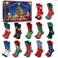 Merkloos 12 Paar Weihnachtssocken für Damen mit Adventskalender-Thema
