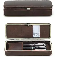 Merkloos Lederetui mit 3 Füllfederhaltern - Vintage Federmäppchen, Kaffee Braun
