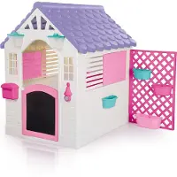 DOLU Garten Spielhaus mit Zubehör in Weiß/Rosa