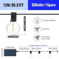 StarTech.com Solar-Lichterkette für außen - G40 LED-Lichterkette - 12 m mit 31 Birnen - Solarbetrieb - 3000 K Warmweiß - Dimmbar - IP44 - Bruchsichere Birnen