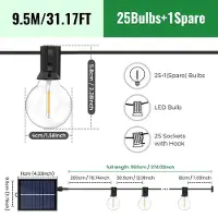StarTech.com Solar-Lichterkette - G40 LED-Lichterkette - 9,5 m - 26 Glühbirnen - Für den Außenbereich - IP44 - Dimmbar - Warmweiß 3000 K