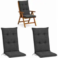 BURI 2x Hochlehner Auflage 120x50x5,5 cm - wetterfeste Gartenstuhlauflage mit Schaumkern & Vollvlies, Halteband & Bindebänder, bequemes Stuhlpolster für Balkon, Terrasse & Garten (Anthrazit/Grau)