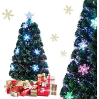 Costway 90cm LED Künstlicher Weihnachtsbaum mit Glasfaser-Farbwechsler und Sternspitze, Tannenbaum 85 PVC Nadeln, Christbaum ideal für Zuhause, Büro, Geschäfte und Hotels, Grün