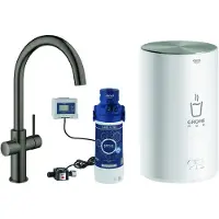 GROHE Red Duo Einhand-Spültischarmatur Set, Ausladung 224mm, C-Auslauf, mit Red Boiler Größe M, 30083AL1, Farbe: Hard graphite gebürstet