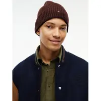 Tommy Hilfiger Strickmütze "TH FLAG PIMA COTTON BEANIE", Herren, braun (rot wine melange), Baumwollmischung, Mützen Strickmütze, Beanie mit Logostickerei, mit Kaschmiranteil Unisex