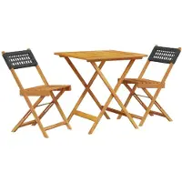vidaXL 3-tlg. Bistro-Set Schwarz Poly Rattan und Massivholz