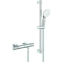 GROHE Grohtherm 1000 Performance Thermostat-Brausebatterie Set, mit S-Anschlüsse, Tempesta Brausestangenset 600mm, 34834001