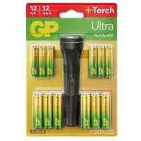 GP Batteries 12x Batterien »Ultra Alkaline« Mignon AA LR06 + 12x Micro AAA LR03 + LED-Taschen