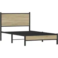 vidaXL Metallbett ohne Matratze Sonoma-Eiche 100x190 cm