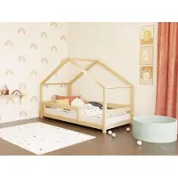 Benlemi Hausbett LUCKY mit Giebel - Dunkelgrau - 90x200 cm - Mit offenem Eingang