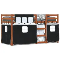 vidaXL Etagenbett mit Vorhängen Weiß & Schwarz 80x200 cm Kiefernholz