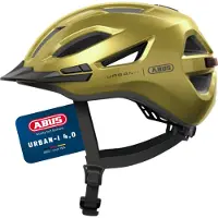 ABUS Stadthelm Urban-I 4.0 - Fahrradhelm mit aufladbarem Rücklicht, 2 Leuchtmodi, Schirm, Zopf-Öffnung und magnetischem Verschluss - für Jugendliche, Frauen und Männer - Größe L, gelb