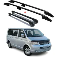 Omac Dachreling + Dachträger für VW T5 T6 Transporter Multivan L1 Alu Schwarz 4x