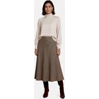 Zero Satinbluse , Damen, Gr. 34, french oak, Web, Obermaterial: 100% Polyester, unifarben, bequem hüftbedeckend, Rundhals, Flachstrickbündchen, Blusen Satinbluse, mit Stehkragen und Cut-Out im Nacken