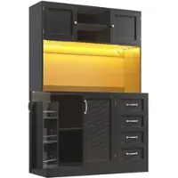 STILVORA Sideboard mit LED-Beleuchtung und Snackregal,Buffetschrank mit Getränkehaltern,Aufbewahrungsschrank mit 4 Türen und 2 Schubladen, Küchenschrank Schwarz