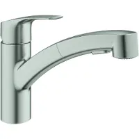 GROHE Eurosmart Einhand-Spültischarmatur, Ausladung 227mm, schwenkbar, herausziehbare Dual-Spülbrause, 30305DC1, Farbe: Supersteel