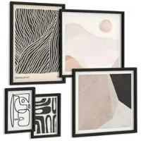 Tulup BILDER SET 5er Set - 50x50 cm & 20x30 cm & 40x60 cm Schwarzer Rahmen - Abstrakte Muster mit Linien