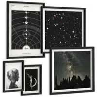 Tulup BILDER SET 5er Set - 50x50 cm & 20x30 cm & 40x60 cm Schwarzer Rahmen - Galaxie im Sonnensystem