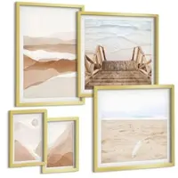 Tulup BILDER SET 5er Set - 50x50 cm & 20x30 cm & 40x60 cm Goldrahmen - Abstrakte braune Landschaften