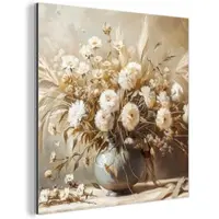 MuchoWow METALLBILD Blumen - Vase - Stilleben - Beige 20x20 cm
