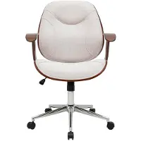 Miliboo - Bürostuhl auf Rollen im Design mit strukturiertem Samteffekt in Beige, dunklem Holz und verchromtem Stahl YORKE