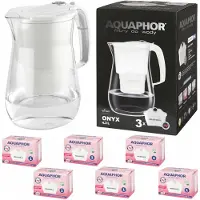 AQUAPHOR Onyx 2,8-Liter-Filterkrug + 6 Filterkartuschen, Weiß