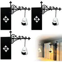 Dopwii Dekorative Buchregal‑Lampe 3‑er Pack, hängende Geist LED Laterne aus Eisen, Deko Leuchte für Wohnzimmer, Bibliothek, Halloween Party