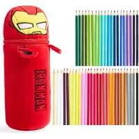Hasbro Marvel Spiderman Buntstifte Kinder mit Federmäppchen Jungen Malset 48 Stück Superhelden Iron Man Schule Zubehör Einschulung Geschenk Idee (Rot Iron Man)