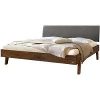 Hasena Massivholzbett Lorenzo Nussbaum, gepolstert 100x210 cm, Fußhöhe 20 cm – Trento
