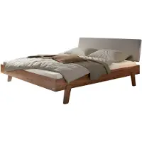 Hasena Massivholzbett Vasto Nussbaum mit Polster-Kopfteil, Bezug Monet Steel 160x200 cm, Fußhöhe 20 cm – Trento