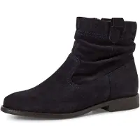 Tamaris Stiefelette , Damen, Gr. 38, Textil, blau (navy), Veloursleder, unifarben, Schuhe Stiefelette, Blockabsatz, Boots mit Falten im slouchy Look