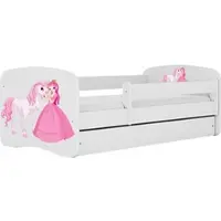 WFL GROUP Kinderbett Weiß 70x140 80x160 80x180 cm – mit Matratze, Rausfallschutz und Schublade – Jugendbett für Mädchen und Jungen – Stabil und Sicher – Prinzessin und Pferd – 140x70 cm