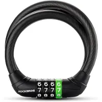 RockBros Fahrradschloss Zahlenschloss, Kabelschloss mit 4 Zahlencode, Stahlseil mit Schloss für Rennrad Scooter Roller Ebike Gravel und Motorrad