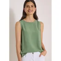 Cecil Blusentop , Damen, Gr. L (42), grün (deep matcha grün), Web, Obermaterial: 100% Viskose, unifarben, normal normal, Rundhals, abgesteppt, Blusen Blusentop, Sommershirt, Viskose, ärmellos
