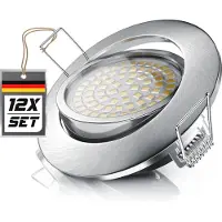 Brandson LED-Einbaustrahler 12er Set rund mit 4 W und 350 Lumen in warmweiß 3000 K, dimmbar und schwenkbar, Aluminium-Druckgussrahmen, Deckenspots, 12 Stück, silberfarben