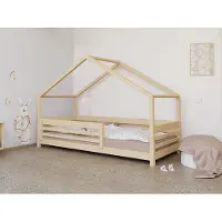 Benlemi Hausbett TULY mit Frontschild - Hellgrau - 80x190 cm - Mit offenem Eingang