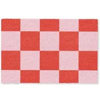 MuchoWow FUSSMATTE Schachbrettmuster - Rot - Rosa - Würfel Türmatte 90x60 cm