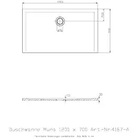 Hoesch Duschwanne Muna aus Solique, Schiefergrau, 1200x700x30 mm, 30 mm Höhe, 90 mm Ablaufdurchmesser