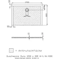 Hoesch Muna Mineralguss-Duschwanne 4180.730 120 x 80 x 3 cm, Steingrau, aus Solique, Antirutsch