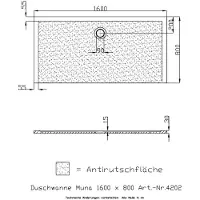 Hoesch Muna Mineralguss-Duschwanne 4202.013 160 x 80 x 3 cm, weiß matt, Solique, Antirutsch