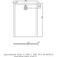 Hoesch Mineralguss-Duschwanne Muna S 140x100x3cm, schiefergr, ohne Antirutsch