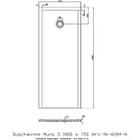 Hoesch Duschwanne Muna S aus Solique, Schiefergrau, 1800x750x30 mm, Antirutsch, 30 mm Höhe, 90 mm Ablaufdurchmesser