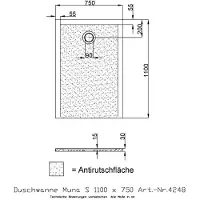 Hoesch Duschwanne Muna S von , 1100x750x30 mm, Antirutsch, Solique Steingrau