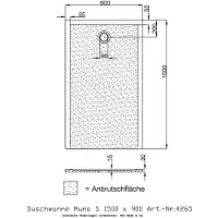 Hoesch Mineralguss-Duschwanne Muna S 150x90x3cm, Schiefergrau, Antirutsch