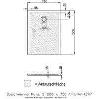 Hoesch Mineralguss-Duschwanne Muna S 100x75x3cm, Schiefergrau, Antirutsch